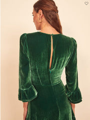 Velvet Flared Sleeve Vintage Splicing Mini Dresses