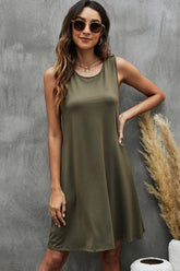 Round Neck Solid Color Casual Sleeveless Mini Dress