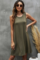 Round Neck Solid Color Casual Sleeveless Mini Dress