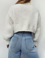 Vintage High Collar Hollow-out Lantern Sleeve Knit Sweaters