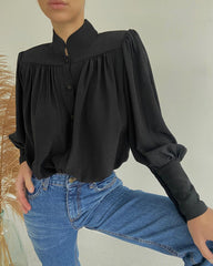 Vintage Lantern Sleeve Single-breasted Stand-up Collar Shirts