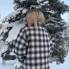 Zipper Stand Collar Geometry Plaid Elastic Sleeves Outerwear