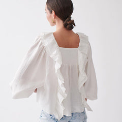 Square Collar Ruffled Lantern Sleeve Shirts Blouses