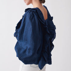 Square Collar Ruffled Lantern Sleeve Shirts Blouses