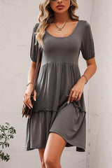 Solid Color Round Neck Casual Mini Dress