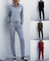 Stand Collar Zipper Two-piece Sports Suit Lace-up Pant