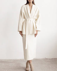 Woolen Lace-up Blazers Outerwear Skirt Midi Dresses Two-piece Set