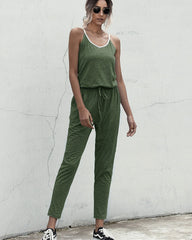 Suspenders Jumpsuit Drawstring Lace-up Rompers With Pocket