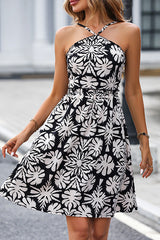 Leaf Print High Waist Mini Dress