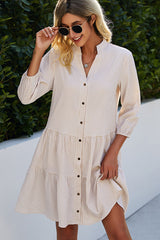 Split Neck Plaid Print Button Up Tunic Dress