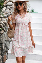 Floral Print V Neck Mini Length Dress