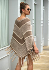 Tassel Fringed Pullover Geometric Pattern Sweater Cloak Shawl Cape