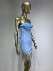 Tiffany Strapless Tassel Rhinestone Hem Dress
