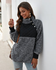 Women's High Collar Oblique Button Sweater Long Sleeve