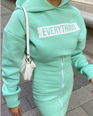 Zipper Round Neck Hoodies Sweatshirts Printed Mini Dresses