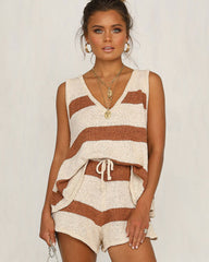 V-neck Loose Knit Vest Shorts Two-piece Suit