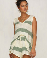 V-neck Loose Knit Vest Shorts Two-piece Suit