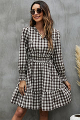 Fashion Plaid Print Rulle Hem Mini Dress