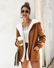 Women Double-Faced Fluffy Loose Hooded Coat