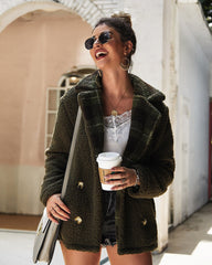 Women High Collar Button Plush Coat