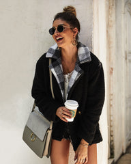 Women High Collar Button Plush Coat