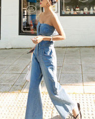 Tube Top Wide-leg Denim Jumpsuit Bell-bottomed Pants