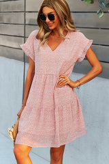 V Neck Ruffled Hem Printed Mini Dress