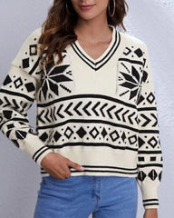 V-neck Knit Argyle Pattern Vintage Sweaters