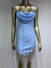 Tiffany Strapless Tassel Rhinestone Hem Dress
