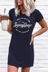 O Neck Print Dark Blue Mini Dress