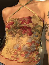 Floral Print Lettuce-Edge Crop Halter-Neck Top