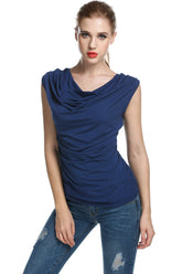 Womens Ruched Cowl Neck Tank Tops Sleeveless Stretch Blouse with Side Shirring - Zeagoo (Us Only)