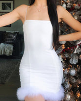 Strappy Sling Furry Party Bodycon Mini Dresses