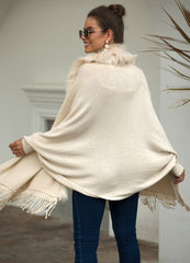 Tassel Fringed Cloak Shawl Fur Collar Sweater Cape Cardigans