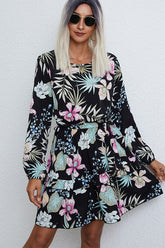 Floral Print Long Sleeve Ruffled Mini Dress