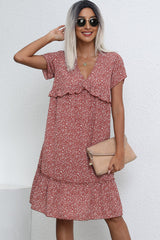 Fashion Ruffle V Neck Casual Dress