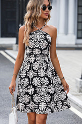 Leaf Print High Waist Mini Dress