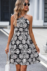 Leaf Print High Waist Mini Dress