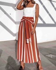 Striped Lace-up Loose Trousers Pants