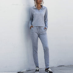 Stand Collar Zipper Two-piece Sports Suit Lace-up Pant