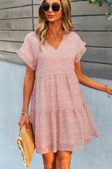 V Neck Ruffled Hem Printed Mini Dress