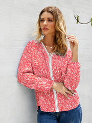 V Neck Lace Stitching Shirt