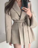 V-neck Vintage Lapel Splicing Lace-up Outerwear Mini Dresses