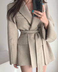 V-neck Vintage Lapel Splicing Lace-up Outerwear Mini Dresses