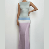 Sleeveless crewneck contrast striped maxi dress