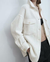White Lapel Single-breasted Pocket Button Shirt Outerwear