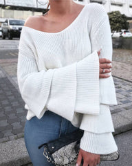 V-neck Flared Sleeve Sweater Tops