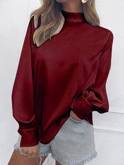 Turtleneck Lantern Sleeve Snow Spinning Blouses