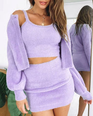 Sling Vest Cardigans Sweaters Short Skirts Mini Dresses Three-piece Suit