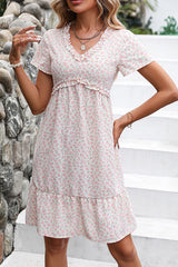Floral Print V Neck Mini Length Dress